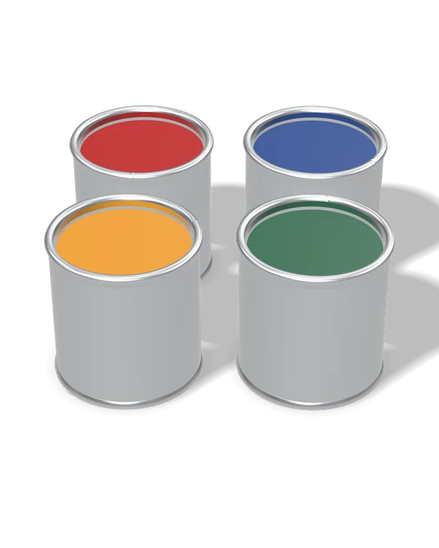 Four open tins of custom-coloured ink