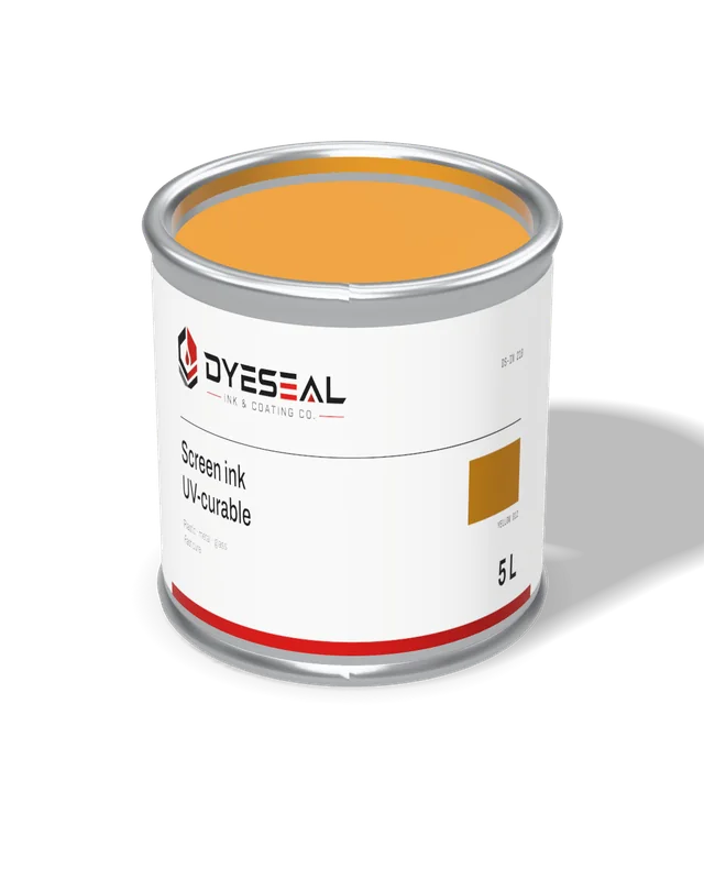 Open tin of yellow UV screen ink